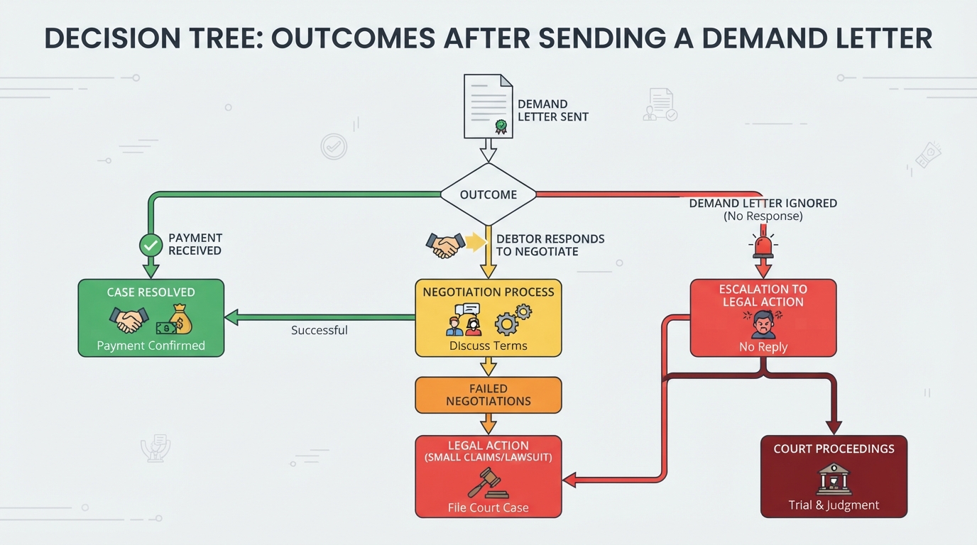 demand letter before small claims court outcomes flowchart